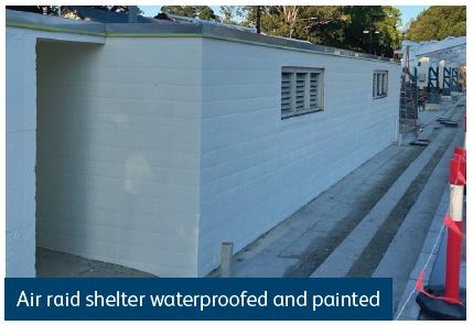 Air raid shelter waterproofed and painted