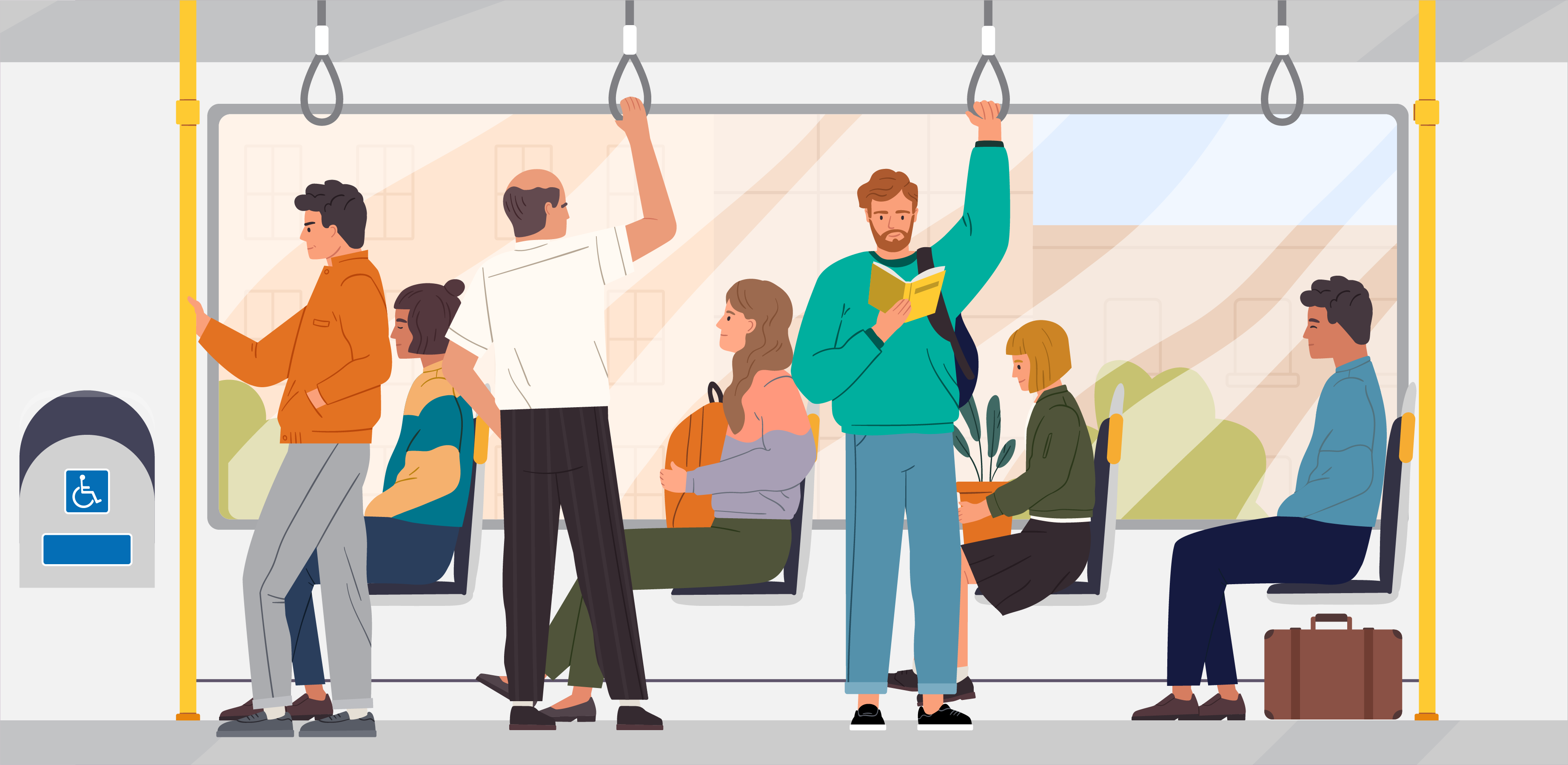 Cartoon of passengers on a train